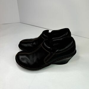 Born Brenta Black Leather Slip On Wedge Clogs Mules Womens Classic Comfy